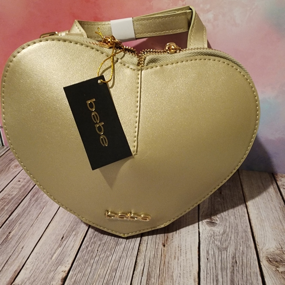 Bebe Metallic Gold Heart Mini Bag